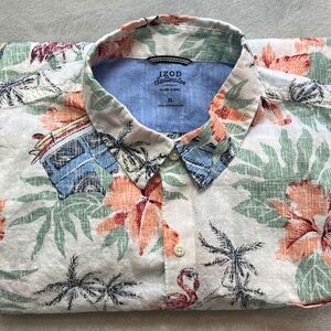 Men's IZOD Saltwater Short Sleeve Hawaiian Camp Shirt 100% Cotton Cool sz XL